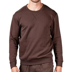 Natori Men's Bagani Brushed Fleece Pullover Sweatshirt, Espresso Brown, Large